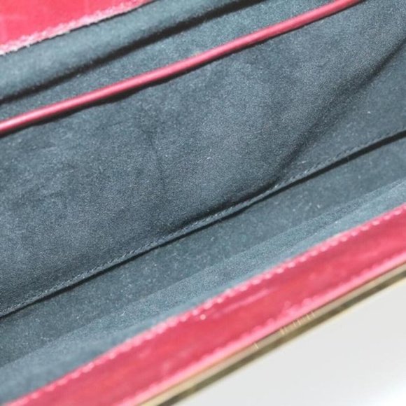 Gucci Dark Red Leather Two-Way Clutch W Gold Chain Strap - Picture 6 of 12